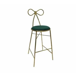Metal Leg Bar Chair With Velvet Cushion - Green